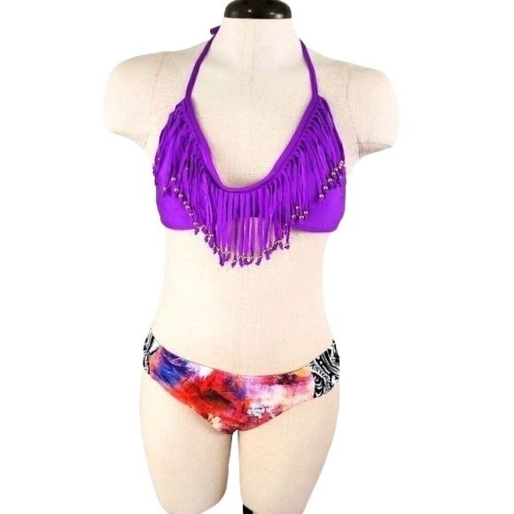 Raisins triangle fringe top bikini